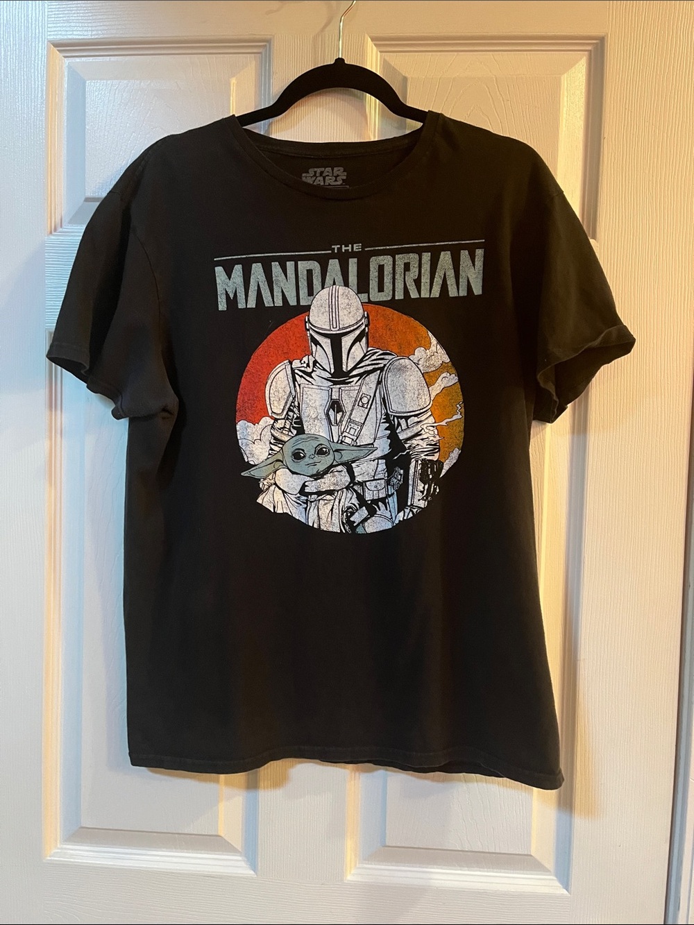 Star Wars The Mandalorian Black Tee with Red-Orange Graphic
